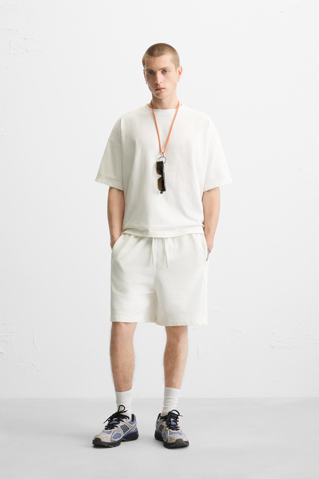 WASHED RELAXED FIT JOGGER BERMUDA SHORTS - Oyster-white by Zara