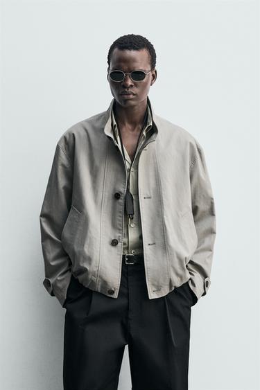 CAZADORA RELAXED FIT CUADROS TEXTURA - Gris de Zara