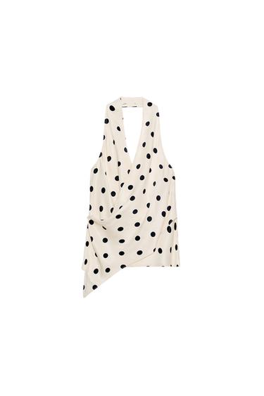 SATIN HALTER NECK POLKA DOT TOP - Black / White by Zara