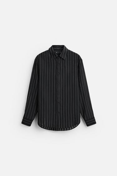 STRIPED SEMI-SHEER SHIRT - Black by Zara - Image 7