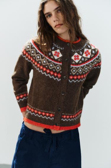 JACQUARD CARDIGAN — Brown 2