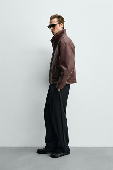 WASHED LEATHER EFFECT JACKET - Burgundy by Zara - Image 3