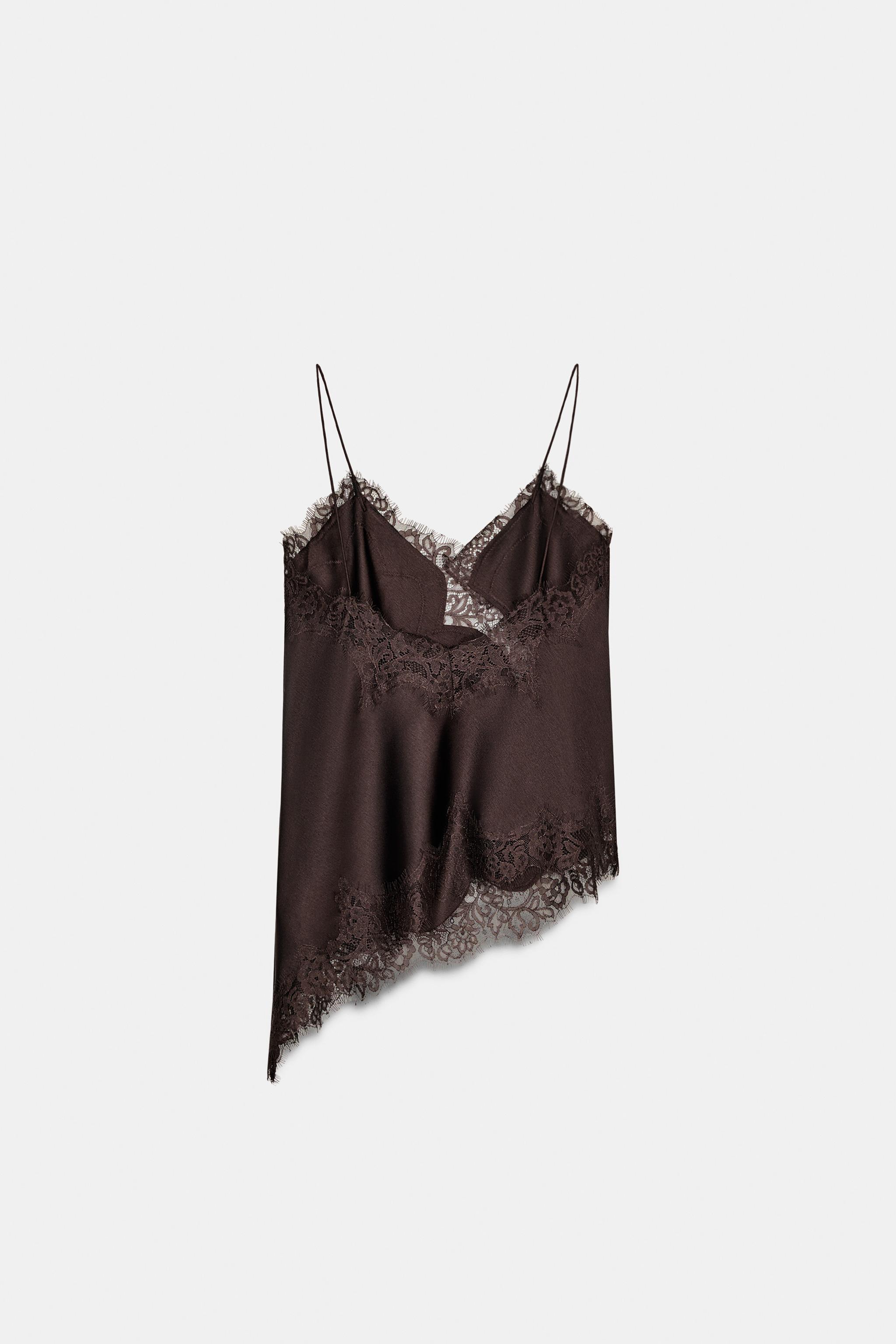 Zara - Zw Collection Lace Camisole Top - Brown - S - Woman Zara - Zw Collection Lace Camisole Top - Brown - S - Woman