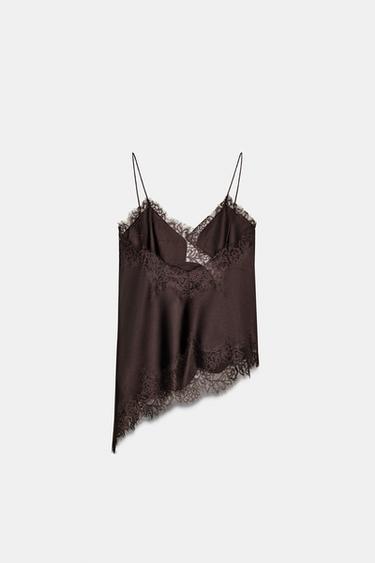 ZW COLLECTION LACE CAMISOLE TOP - Brown by Zara - Image 5