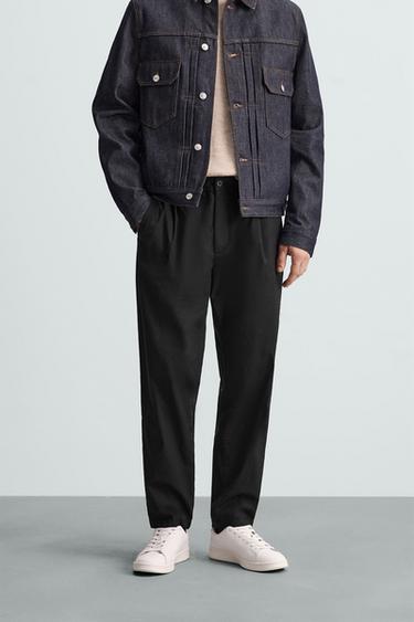 SLIM FIT POPLIN TROUSERS - Black by Zara