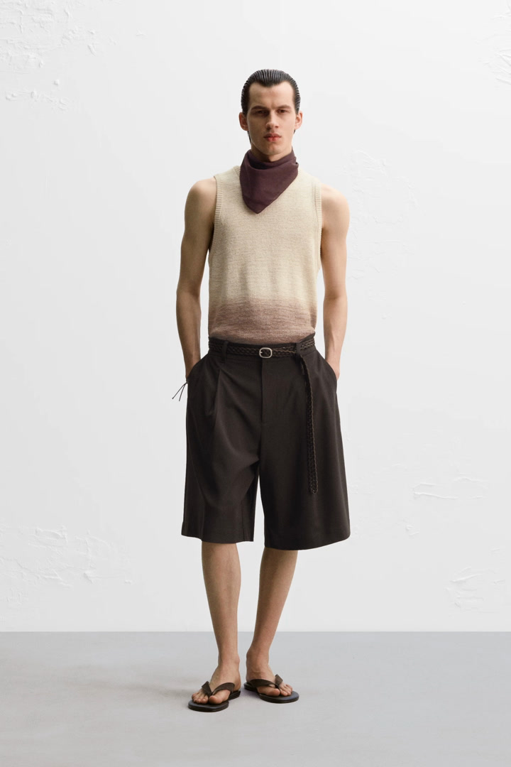 【ZARA】コットン＆リネンニットＴシャツ ベージュ 2893/428/710 ZARA】コットン＆リネンニットTシャツ ベージュ 2893/428/710