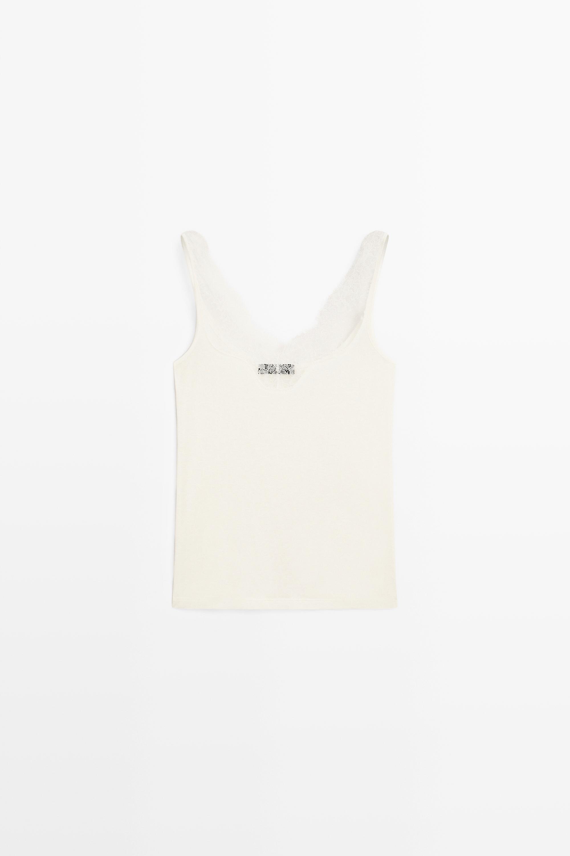 Strappy lace-trimmed camisole top — Ecru
