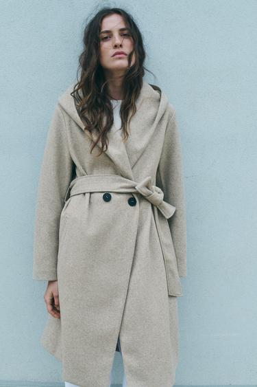 ABRIGO SOFT CINTURÓN CAPUCHA - Beige de Zara - Imagen 0