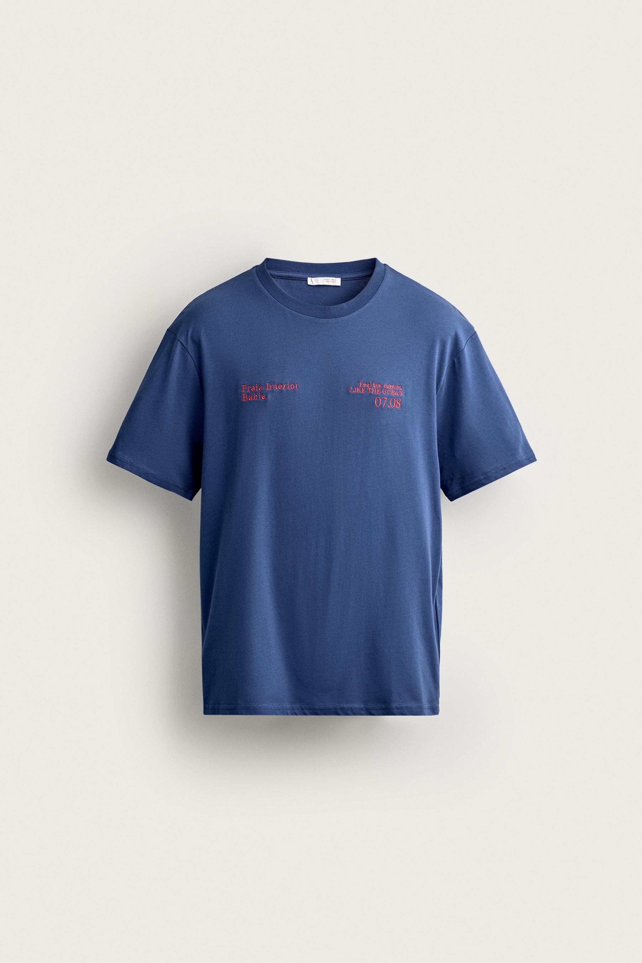 COMBINED EMBROIDERED T-SHIRT — Blue / Black