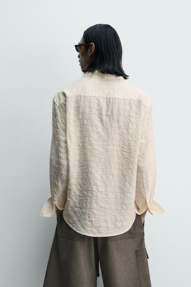 CHEMISE POLO JACQUARD CARREAUX EFFET FROISSÉ - Blanc cassé de Zara - Image 2