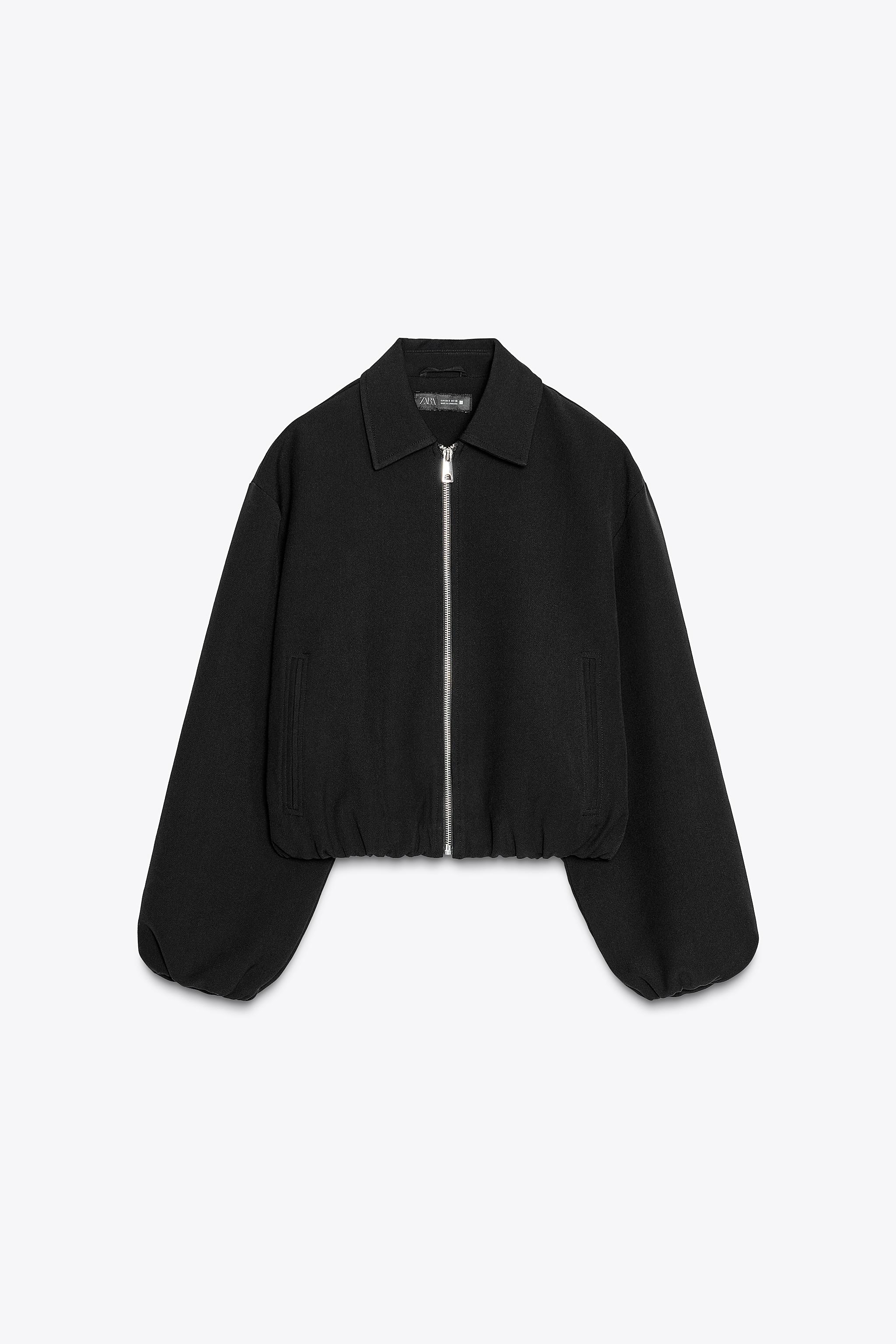 美品 PC WEATHER GATHERED ZIP UP JACKET ZIP-UP GATHERED JACKET - Black | ZARA United States