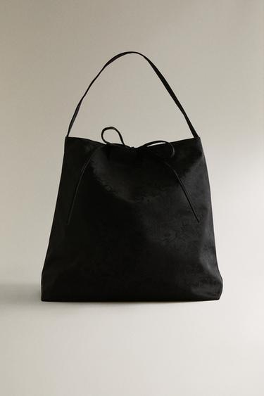 Zara JACQUARD TOTE BAG - Black