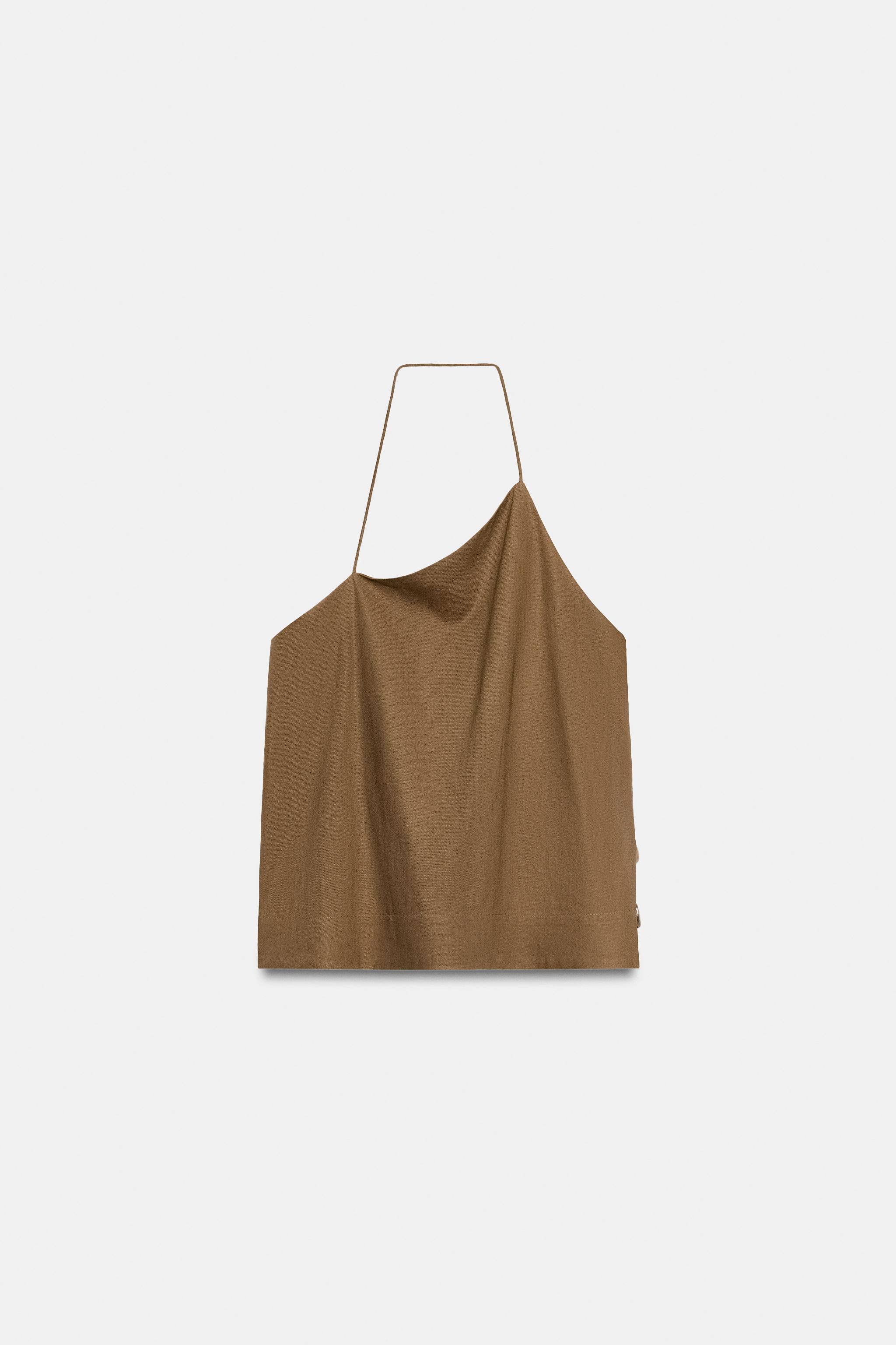 リネンビーズホルターネックトップス - タバコ | ZARA Japan / 日本
