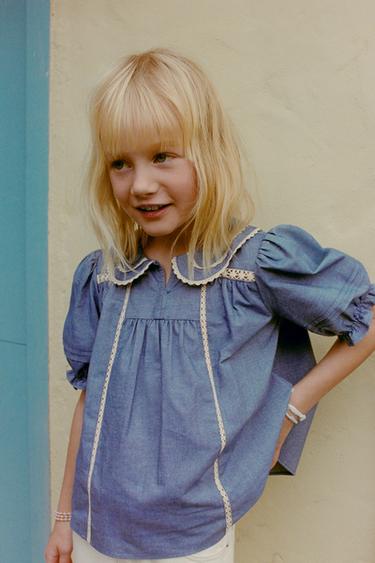 KONTRASTEDUN DENTELADUN BLUSA - Urdina / Urdin iluna, Zara-rena