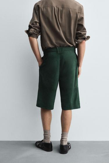 RELAXED FIT LEATHER SUEDE BERMUDA SHORTS - Green by Zara - Image 2
