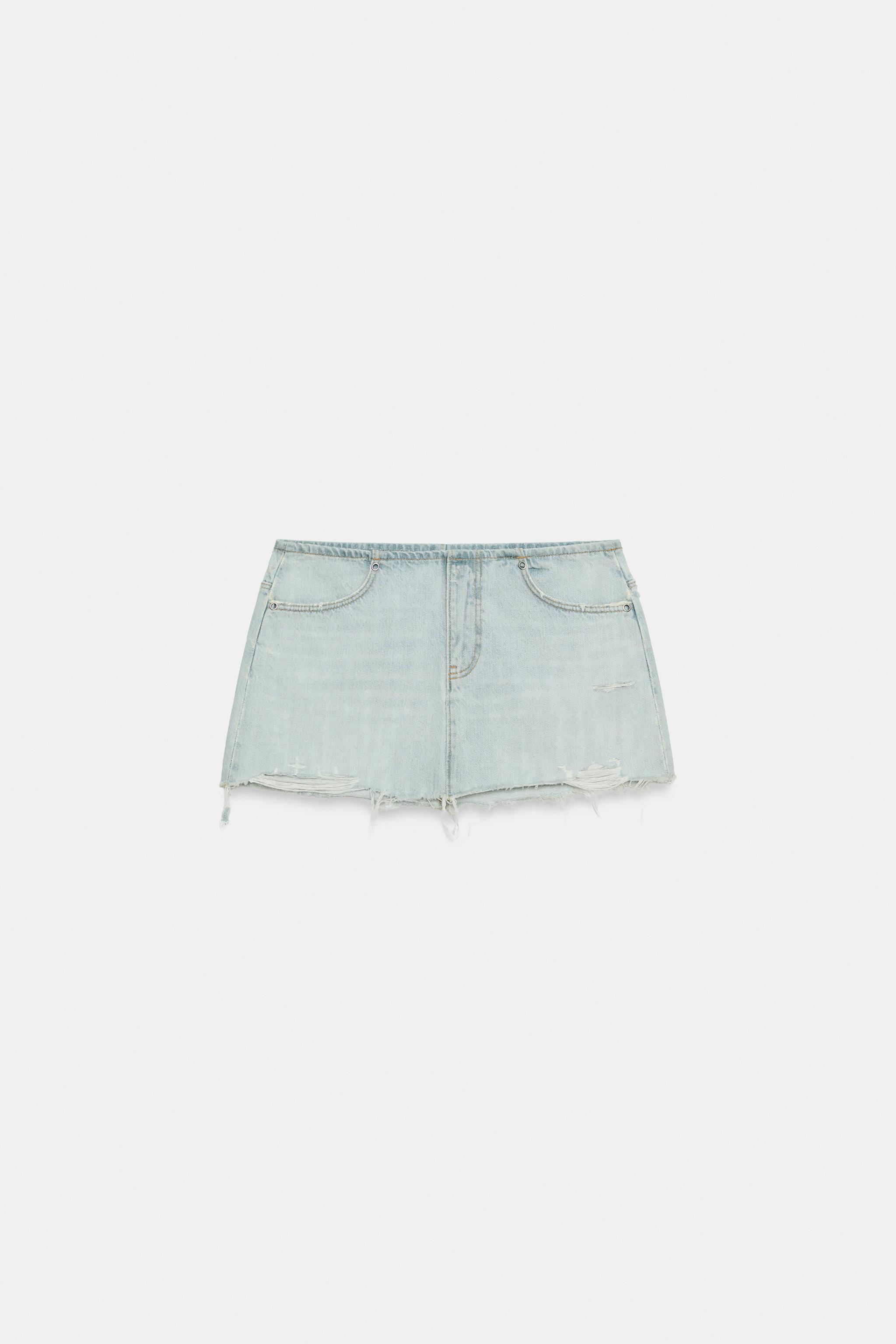 TRF RIPPED DENIM MINI SKIRT