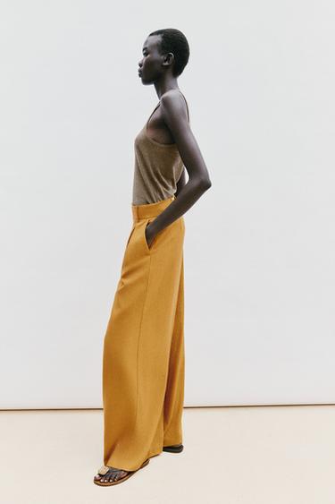 PANTALON LARGE AVEC LIN - Curry de Zara - Image 4