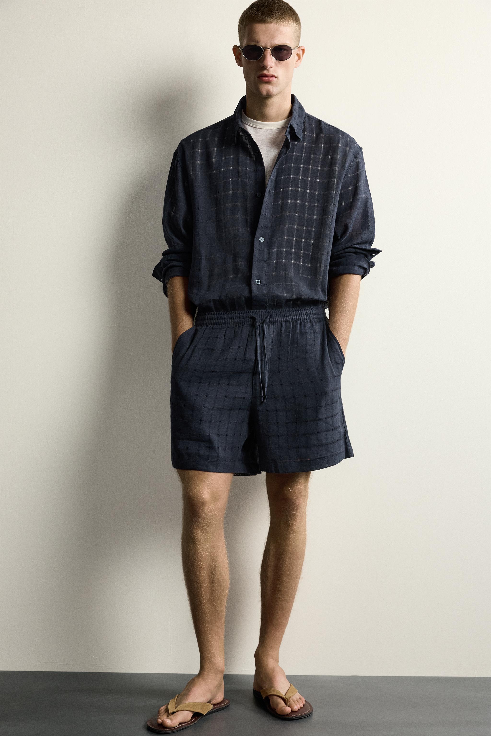 CHEMISE RELAXED FIT JACQUARD CARREAUX LIN/COTON