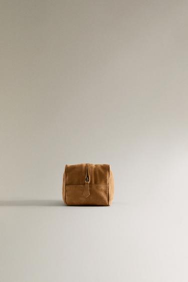 SPLIT LEATHER WASH BAG - Brown by Zara - Image 3