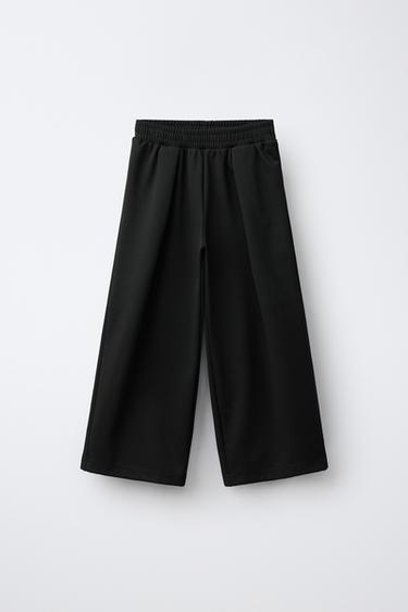 БРЮКИ WIDE LEG ИЗ ИНТЕРЛОКА С ВЫТАЧКАМИ — ЧЕРНЫЙ от Zara
