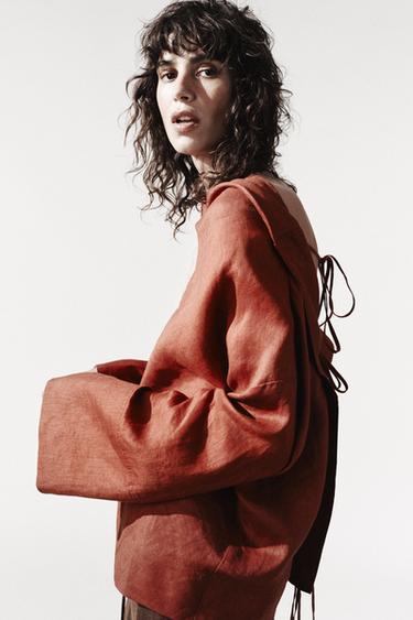 BLOUSE EN LIN 100 % ZW COLLECTION - Tuile de Zara - Image 4