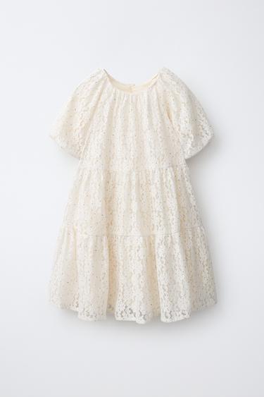 Zara LACE AND RHINESTONE DRESS - Ecru - Image 0