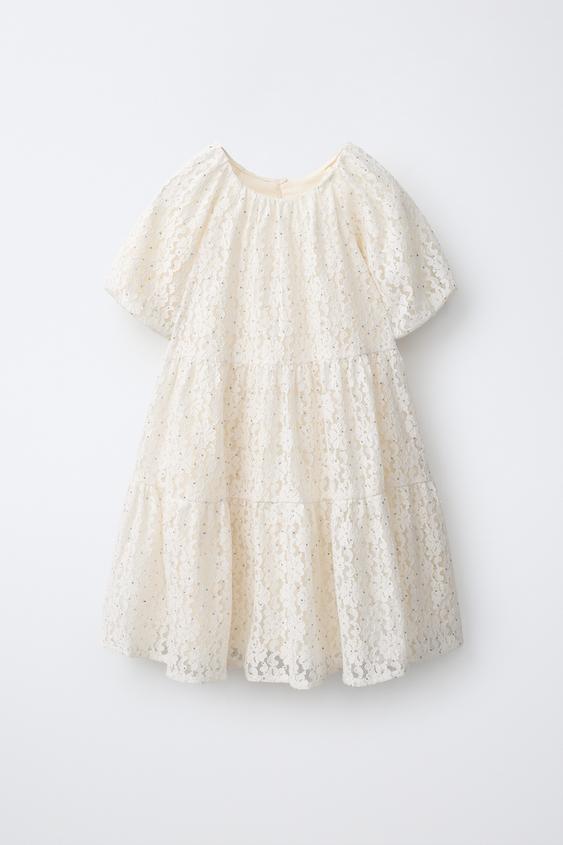 Zara LACE AND RHINESTONE DRESS - Ecru - Image 0