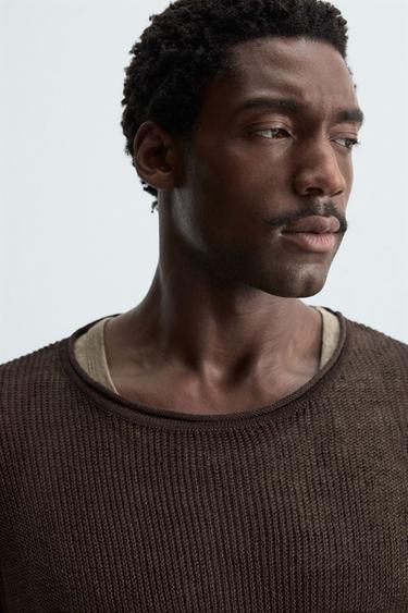 LINEN BLEND TEXTURED SWEATER - Brown by Zara - Image 5