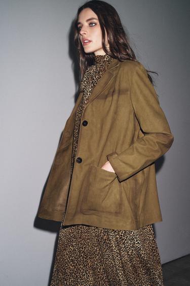 Zara 100% SUEDE OVERSIZED BLAZER ZW COLLECTION LIMITED EDITION - Light khaki