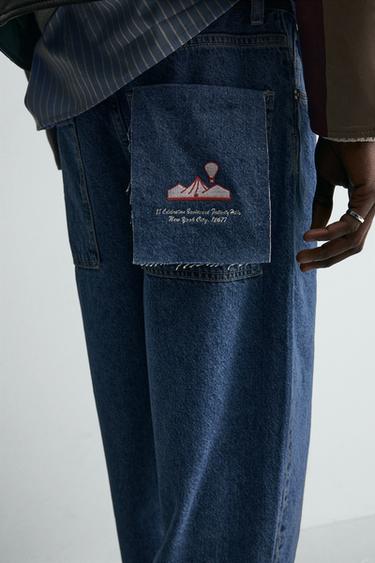 Zara TAPERED WIDE FIT JEANS - Mid-blue