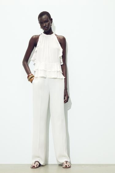 TOP HALTER VOLANTS - Blanc de Zara