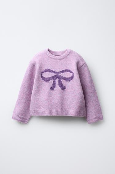 KNIT SWEATER WITH SHINY BOW AND WOOL - Light lilac by Zara - Image 0