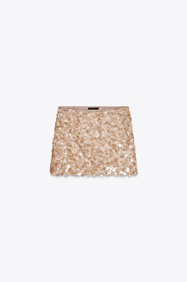 Zara SEQUIN MINI SKIRT - Beige
