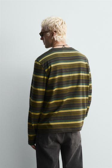 STRIPED JACQUARD T-SHIRT - Khaki by Zara - Image 2