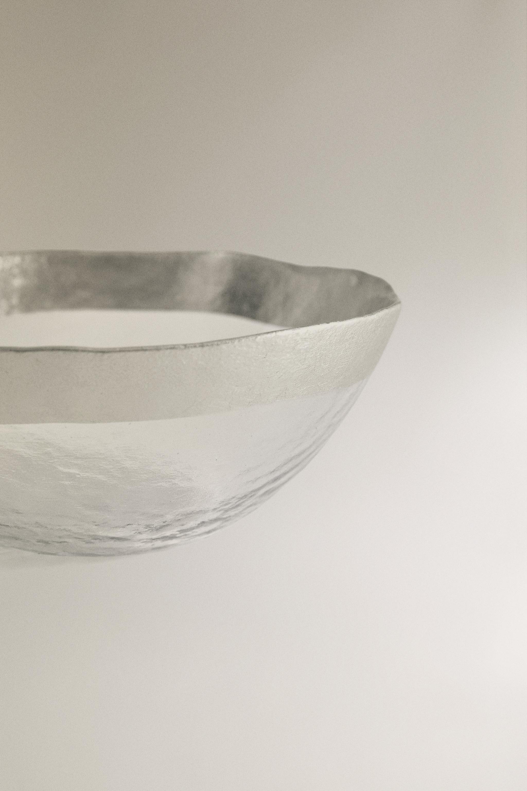 EMBOSSED GLASS BOWL WITH SILVER RIM