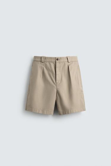 LYOCELL - COTTON PLEATED BERMUDA SHORTS - Beige marl by Zara
