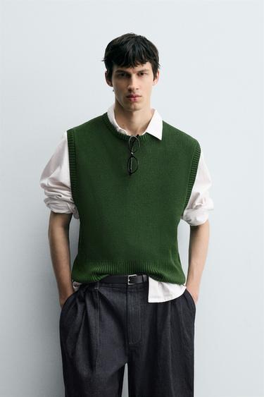비스코스 혼방 니트 베스트 - Zara 초록