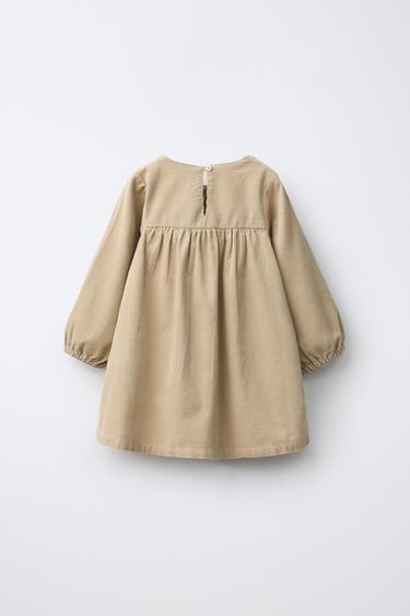 EMBROIDERED FLORAL CORDUROY DRESS — Beige 2