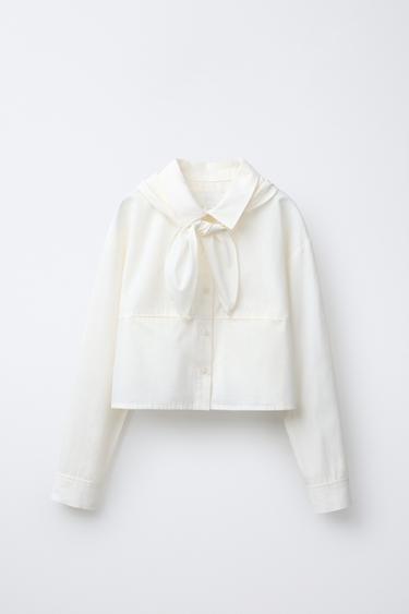 CAMISA CROPPED PAÑUELO DESMONTABLE - Blanco roto de Zara