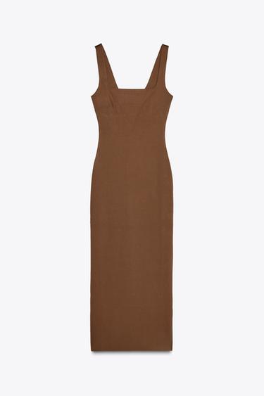 Zara POLYAMIDE BLEND MIDI DRESS - Toffee - Image 0