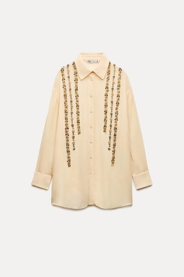 CHEMISE OVERSIZE SEQUINS ZW COLLECTION - rose poudré de Zara
