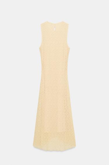Zara GATHERED LACE MIDI DRESS - Pastel yellow