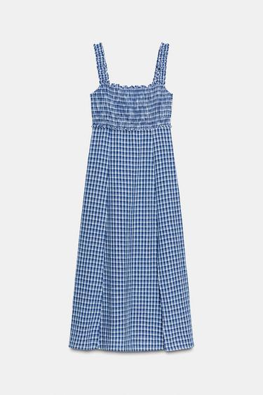 VESTIDO MIDI XADREZ VICHY - Azul / Branco da Zara - Imagem 0