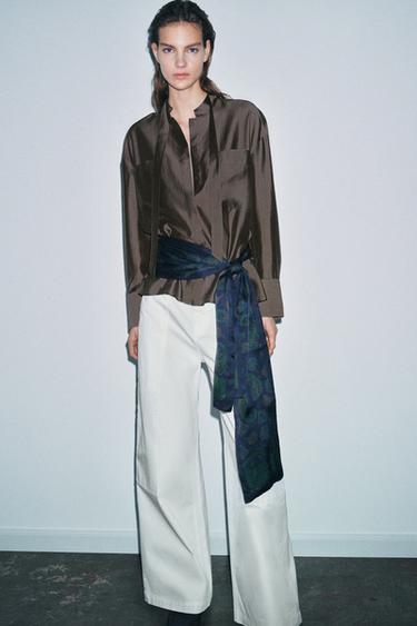 ZW COLLECTION SKJORTE MED LOMMER OG SLØJFER - taupe brun fra Zara