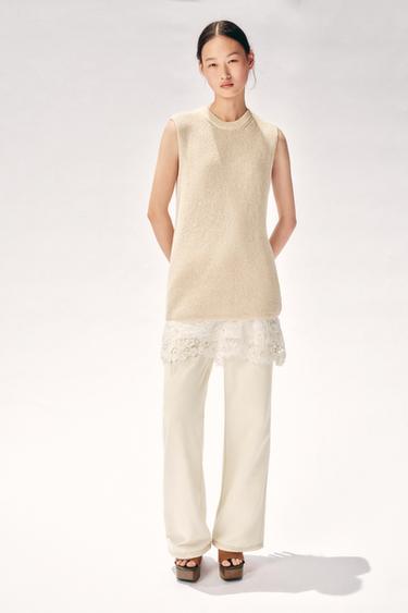 Zara 拼接針織洋裝 - 裸色