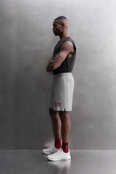 SHORT BRODÉ À BANDES 9" - Gris chiné de Zara - Image 3