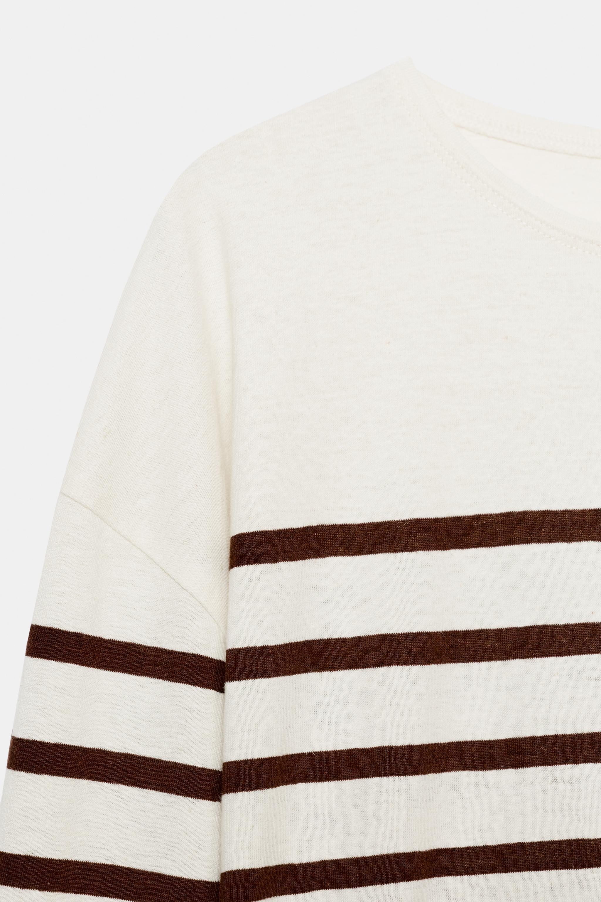 Zara ÇİZGİLİ PAMUKLU VE KETEN T-SHIRT görsel 8