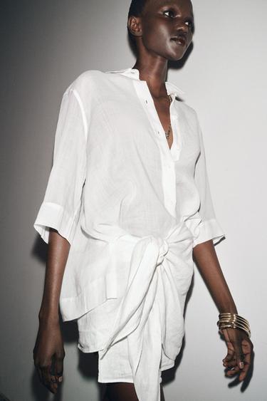 FALDA CORTA LINO 100% ZW COLLECTION - Blanco de Zara