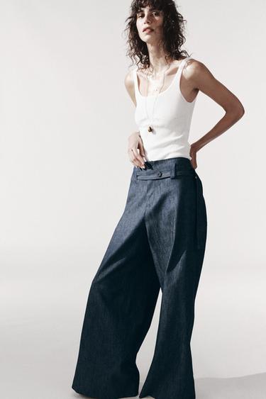Zara ZW COLLECTION WIDE LEG PANTS - Blue