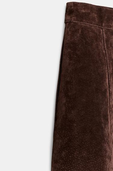JUPE CAPE 100% CUIR DE DAIM - Marron foncé de Zara - Image 8